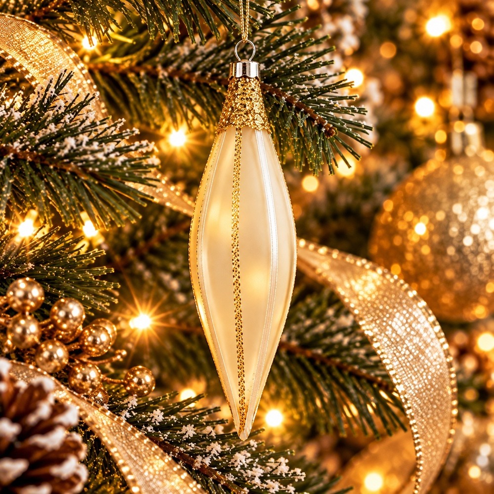 Vintage Danson Decor Glass Christmas Ornaments Gold Glitter Cream Set of 4